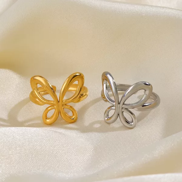 Stainless Steel Cute Butterfly Adjustable Rings for Women - Image 4
