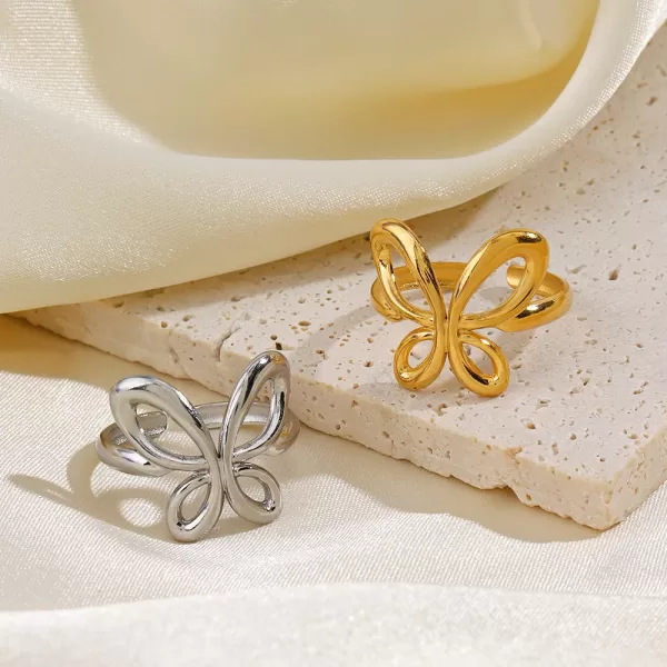 Stainless Steel Cute Butterfly Adjustable Rings for Women