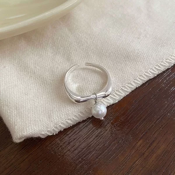 VENTFILLE 925 Sterling Silver Geometry Pearl Irregular Rings For Women Korean Sweet Temperament Jewelry Girls Gift - Image 3