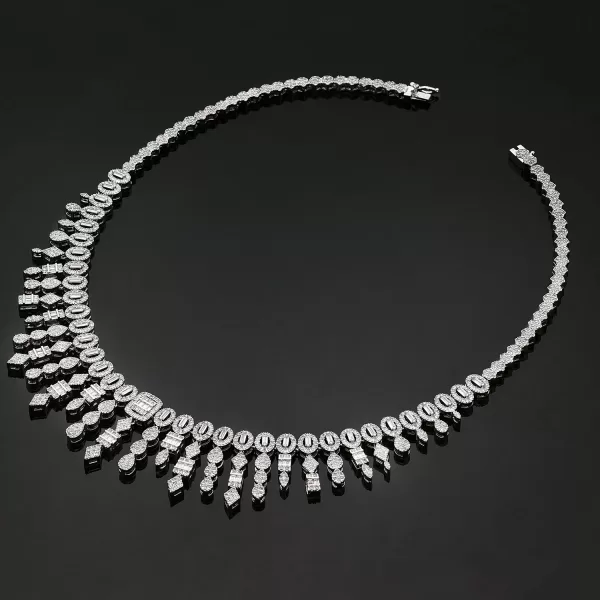 Sparkling diamond necklace displayed highlighting its brilliance.