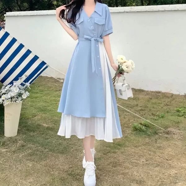 Trendy V-Neck Long Dress Korean Fashion Robe Playa Summer Dresses Women 2024