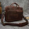 A brown leather briefcase with a classic design, ideal for business professionals and travelers.