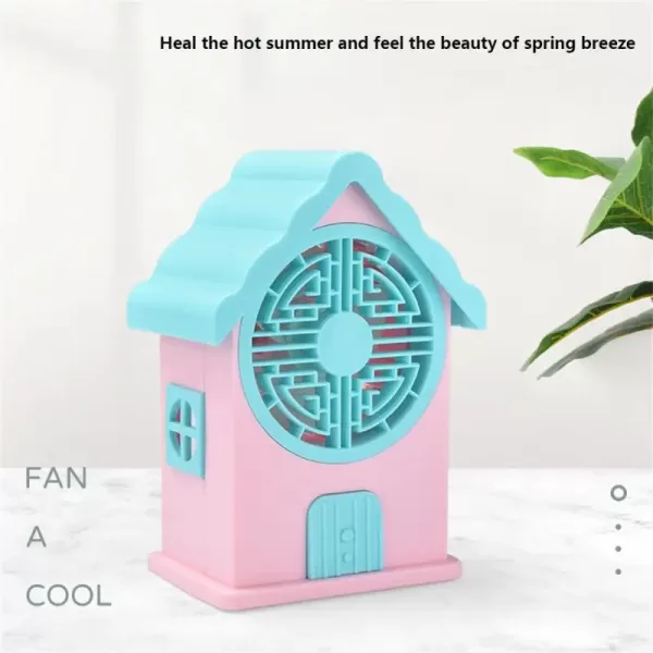 Close-up view of the unique 3-blade fan unit on the air conditioner, highlighting its shape and design.