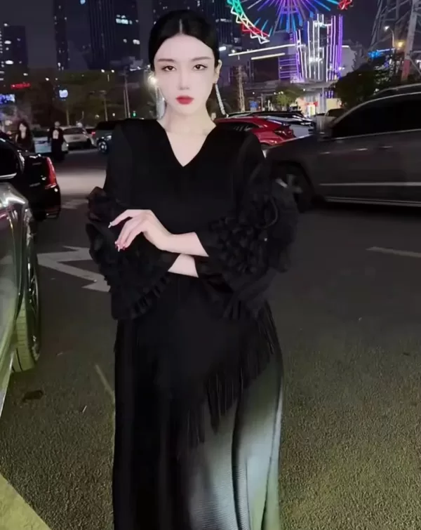 2024 black color Pleated French Vestito Dress