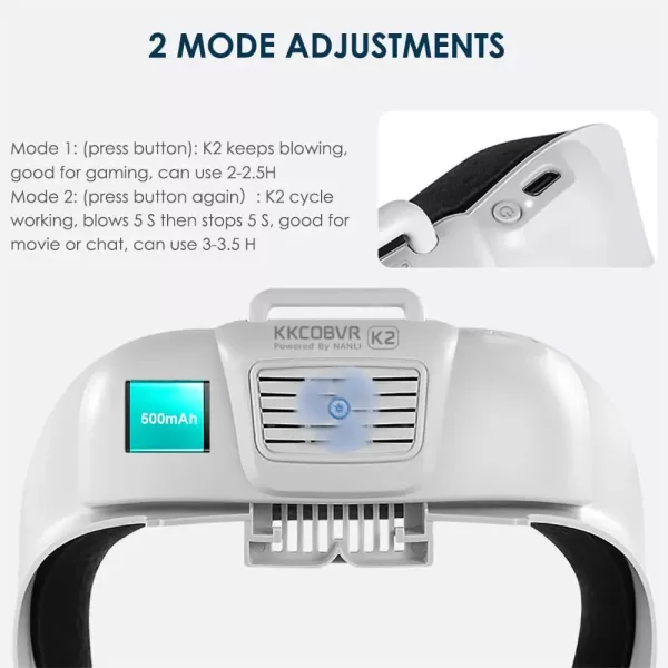 Close-up of the KKCOBVR K2 fan with two speed settings.