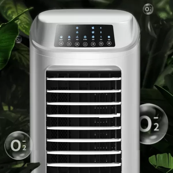 White Multi-Function Air Cooler with fan, water reservoir, and control panel.
