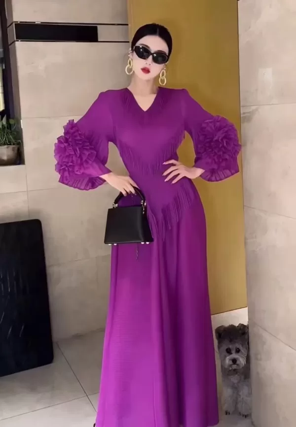2024 forzy color Pleated French Vestito Dress