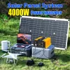 Close-up of a solar inverter with illuminated lights and several AC outlets