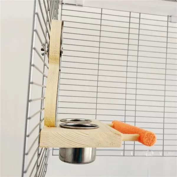 A colorful mini parrot mirror with attached feeder cups and a bowl, perfect for small birds.