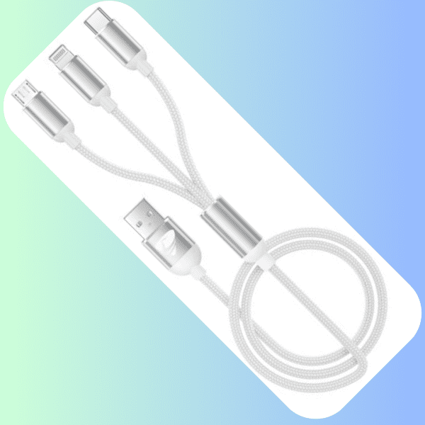 Tangle-Free 3-in-1 Charging Cable for iPhone, Type-C, and Micro USB