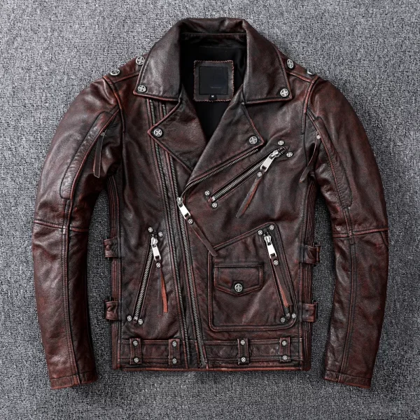Vintage Brown Motorcycle Leather Jacket Men in pakistan