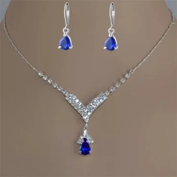 Fashion Blue Green Red Colorful Water Drop Rhinestone Women's Necklace