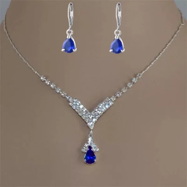 Fashion Blue Green Red Colorful Water Drop Rhinestone Women’s Necklace