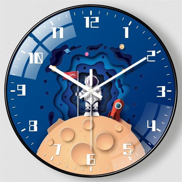 Cute Astronaut Wall Clock – Silent Kids Room Decor