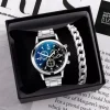 Pack of 2 Classic Luxury Watch for Men / Boys With Silver Hand/Wrist Bracelet Chain