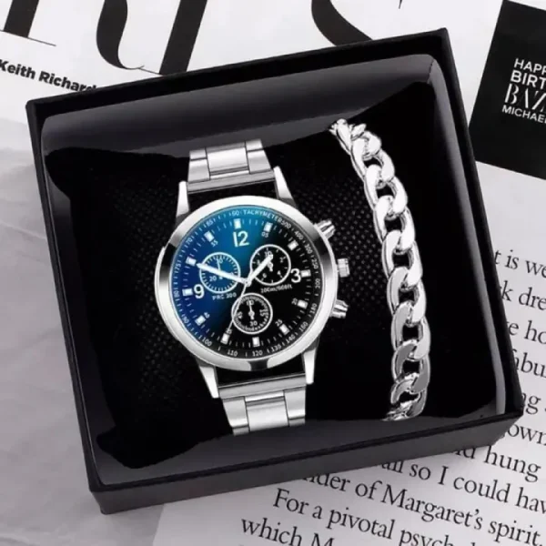 Pack of 2 Classic Luxury Watch for Men / Boys With Silver Hand/Wrist Bracelet Chain
