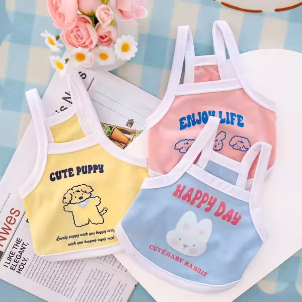 Original spring and summer cat and dog clothing, thin and cute print, stylish macaron color sweatshirt, camisole vest style, sma