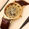 Stylish Skeleton Double Glass Leather Watch – Unisex - Image 2