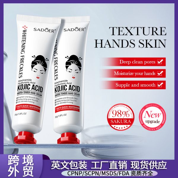 Kojic Acid Whitening Hand Cream – Moisturizing & Brightening with Hyaluronic Acid, Glycerin & Vitamin E for Normal Skin