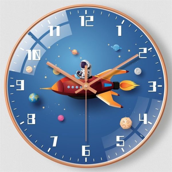 Cute Astronaut Wall Clock – Silent Kids Room Decor