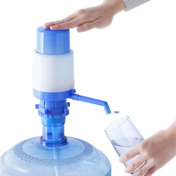 Manual water pump attached to large 19 liter bottle for easy dispensing