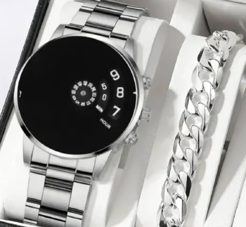 Close-up of imported mens watch showing sleek dial and branding