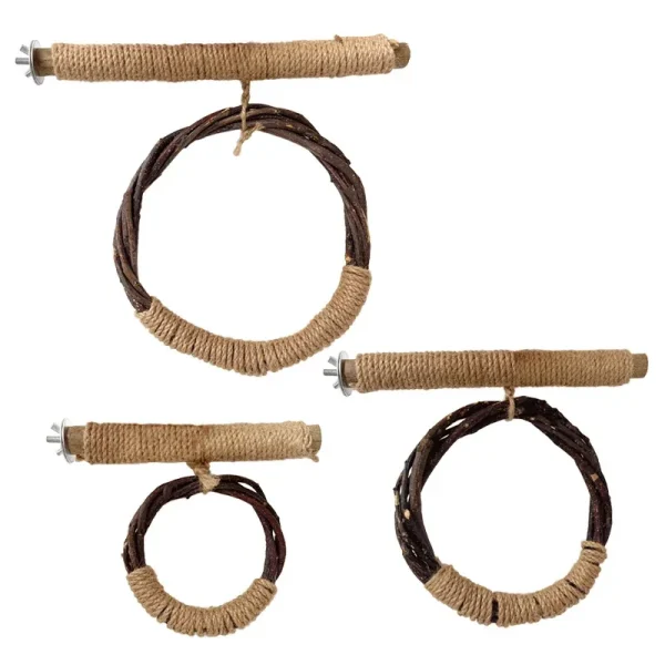 Natural Apple Tree Wood Bird Hanging ring swing Stand Pet Parakeet Budgie Hanging Play Toy Bird Cage Parrot Wooden Desk Holder