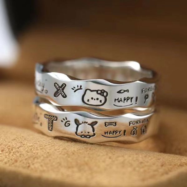 Cute Douyin Pacha Dog Rings for Couples – Sweet Cartoon Love