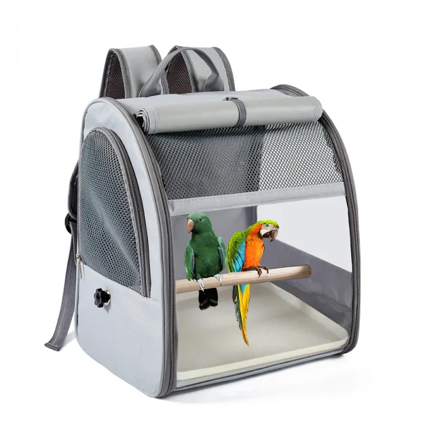 Bird Carrier Backpack, Parrot Travel Cage, Standing Perch and Tray, Breathable, Portable for Small Birds, Green Cheek Cockatiel