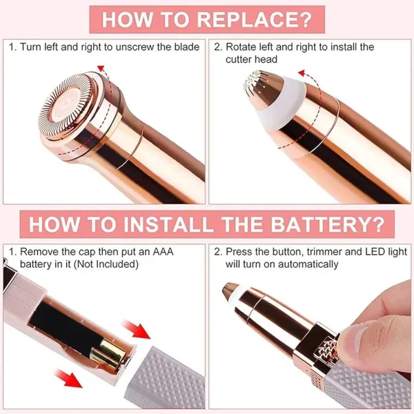 2 in 1 Rechargeable Women’s Face Hair Remover Epilator for women Machine for Upper Lip, Chin, Eyebrow, Lips, Body, Arms
