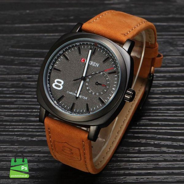 Brown Strap Synthetic Leather Analog Watch For Men Stylish, Unique Army Military Mens Styles Water Resistant Watches For Boys
