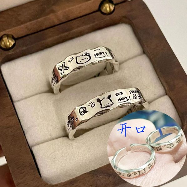 Cute Douyin Pacha Dog Rings for Couples – Sweet Cartoon Love