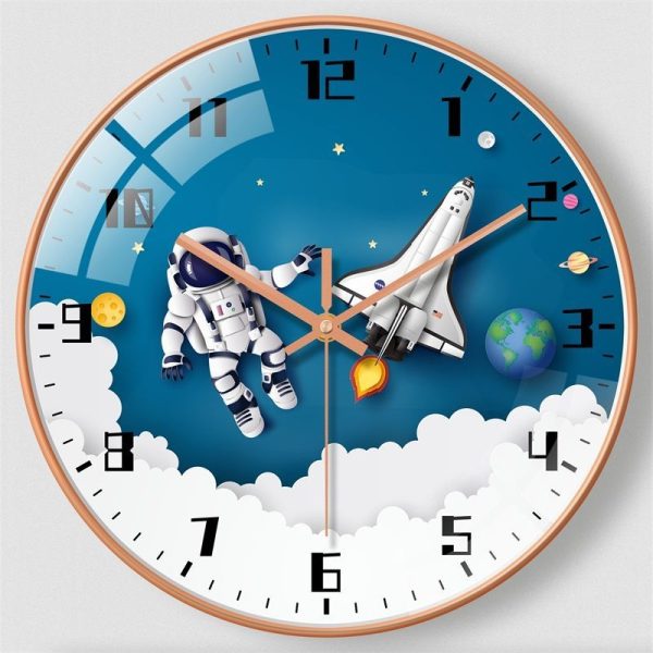 Cute Astronaut Wall Clock – Silent Kids Room Decor