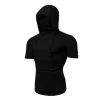 2025 New Mens Gym Thin Hoodie Short Sleeve With Mask T-shirt fashion Casual Splice Large Mask Hoodie motorcycle Cycling tHoode - Image 4