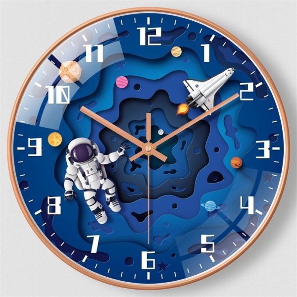 Cute Astronaut Wall Clock – Silent Kids Room Decor
