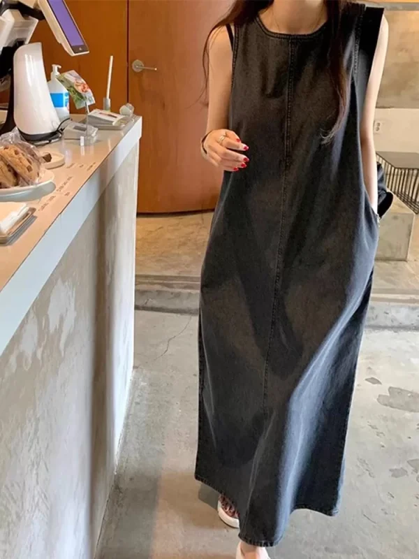 Korean Back Loose A-line Undershirt Denim Dresses