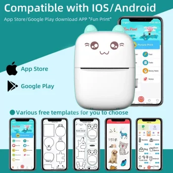 Portable Thermal Printer MINI CAT Print Photo Pocket Thermal Label Printer 58mm Printing Wireless Bluetooth