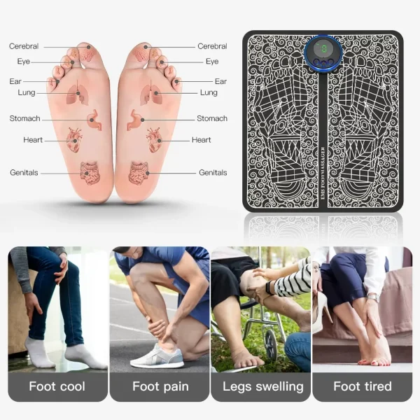 Electric EMS Foot Massager Pad Relief Pain Relax Feet Acupoints Massage