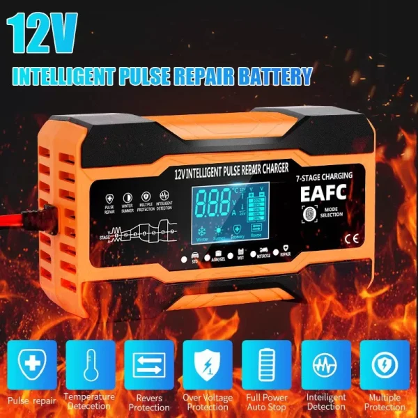 12V 24V 12A 10A Battery Charger Smart Fast Charging for Car Batteries 7-Stage Charge Pulse Repair for AGM in pakistan