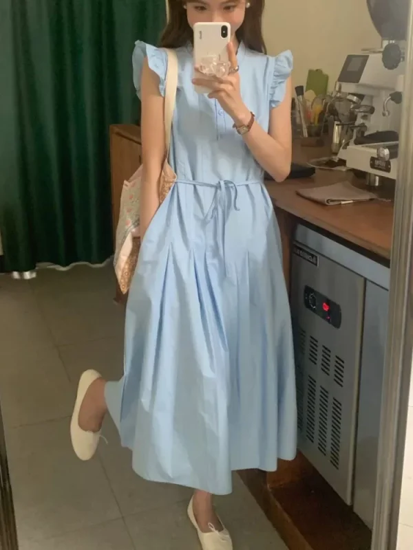 Summer Long Dress Girls Ruffle Fashion Korean Style 2024