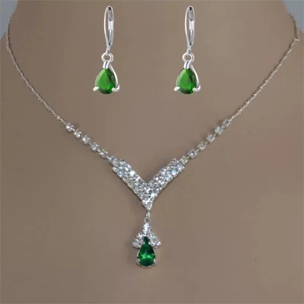 Fashion Blue Green Red Colorful Water Drop Rhinestone Women’s Necklace