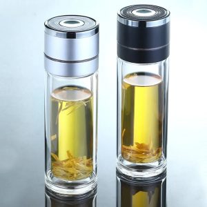 Two Double Wall Glass Tea Infuser Bottles
