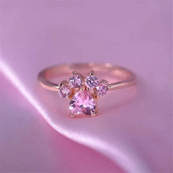 Cute Cartoon Cat’s Paw Crystal Engagement Design Hot Sale Rings For Women
