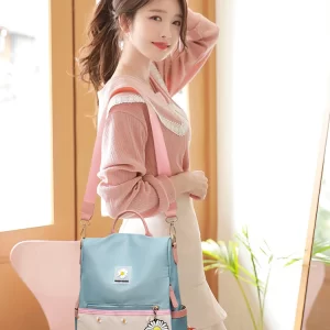 A woman comfortably wearing a stylish, lightweight crossbody bag with anti-theft features.
