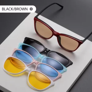 Shop Stylish Sunglasses 6 In 1 Cat Eye Women Myopia Polarized Magnetic Clip On Glasses