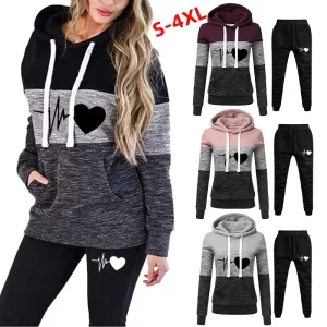 New Love Print Tracksuit for Women Clothes Two Piece Set Hoodie Sweatshirt Top