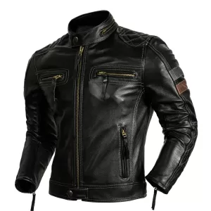 Motor Biker Coat Mens Motorcycle Jacket Genuine Leather Jaqueta