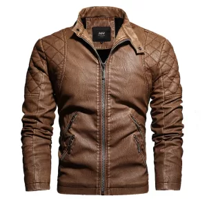 winter leather jacket, washed PU leather, European and American style jacket