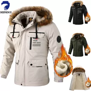 Men's Fleece-lined Thickened Jacket Casual Outdoor Parka Autumn and Winter Warm Windproof Waterproof Jacket