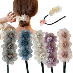 Women Elegant Bud Flower Bun Maker Maruko Hairstyle Making Long Tool Sweet